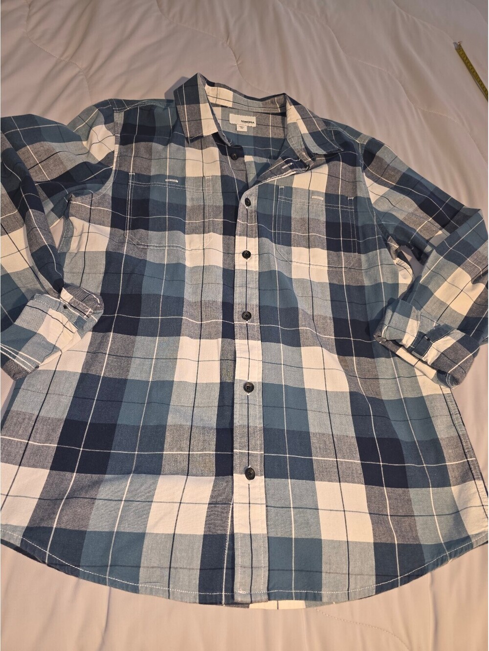 sonoms blue and gray plaid Shirt Mens XL long sleeve